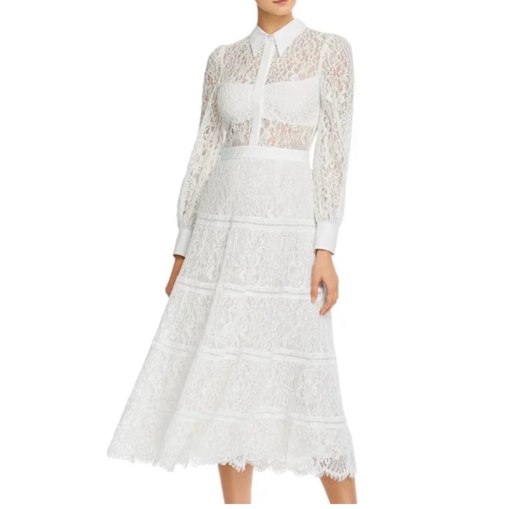 Alice + Olivia Elegant White Lace Long Sleeve Dress